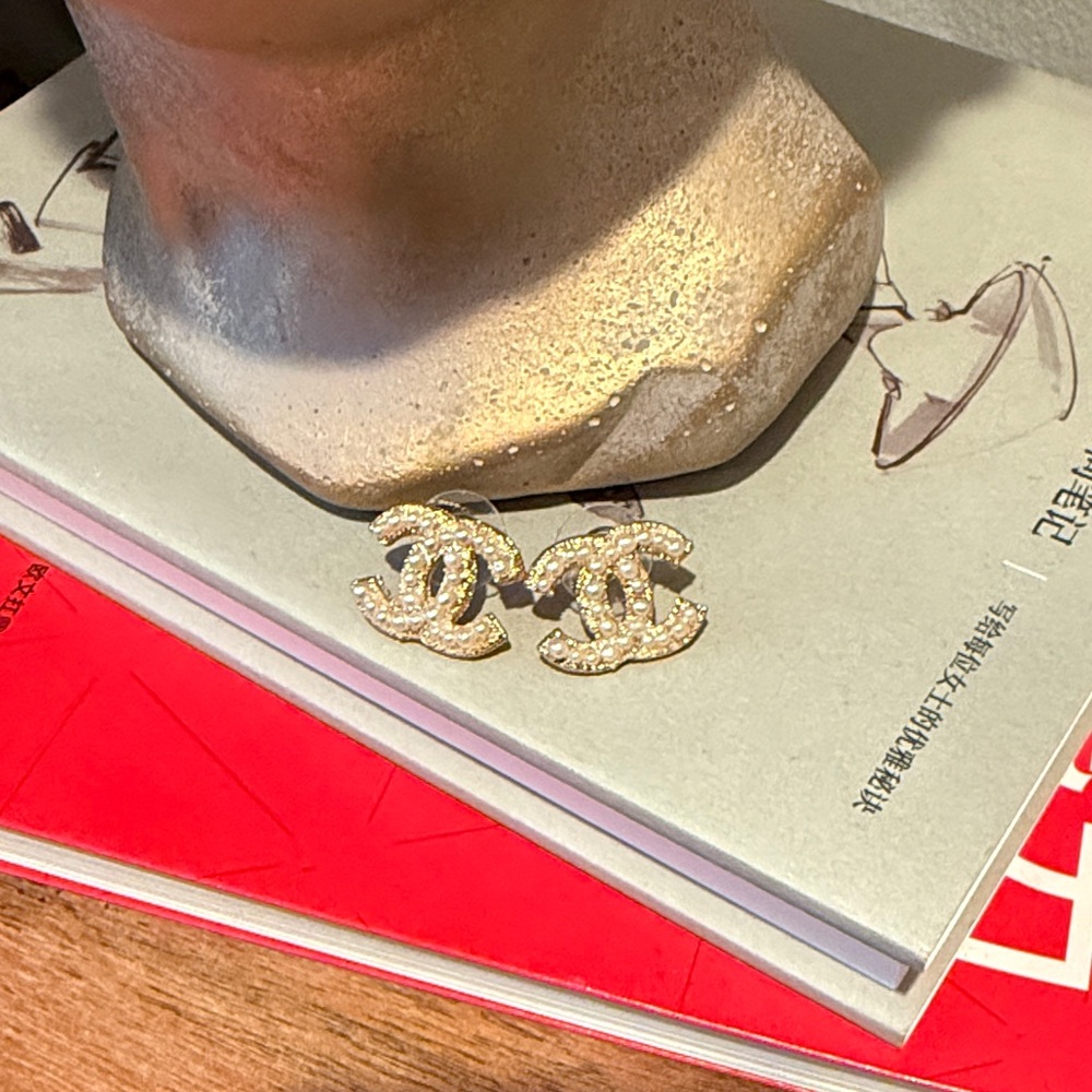 CHANEL Gold and Silver Logo Earrings